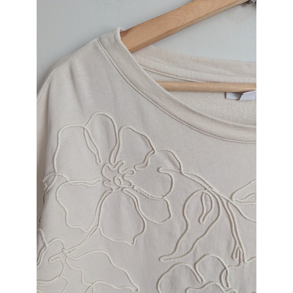 J Jill Embroidered Floral Soutache Sweatshirt 100% Cotton Pullover Cottage Top L - Picture 8 of 13